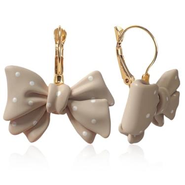 Imagem de unixmoment Lindos brincos minimalistas e leves com laço de bolinhas pendentes chiques de resina fosca com fecho de alavanca para mulheres, Large, Resina, Sem pedra preciosa