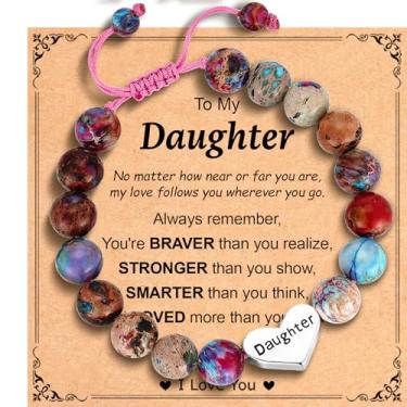 Imagem de Esrial Presentes para neta e filha - Pulseira de coração com contas de pedra natural, Natal, Dia dos Namorados, Páscoa, aniversário, presentes para filha, neta, 6in, Pedra, Sem Pedra Preciosa