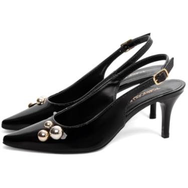 Imagem de SAPATO SCARPIN FEMININO TORRICELLA COR VERNIZ PRETO AJUSTE E APLIQUE DOURADO,NÚMERO 39