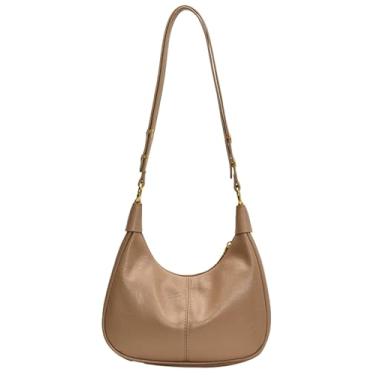 Imagem de Bolsa de ombro vintage de couro PU Hobo feminina crescente pequena bolsa transversal versátil carteira todos os dias 2025, Caqui, 9.2 x 3.3 x 8.6 inches