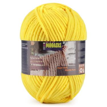 Imagem de Fio de chenille fofo para crochê - fio de cobertor de bebê para tricô - fio de veludo para crochê Amigurumi, fios ultramacios, peso por rolo 200 g, comprimento 240 m/262 jardas (1, amarelo)