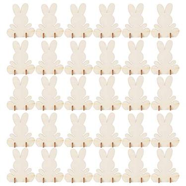 Imagem de Recortes de coelho de madeira artesanato em madeira inacabado DIY ornamento 3D para decoração de casa fabricação de joias atividades para pais e filhos material MDF 90 unidades