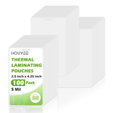 Imagem de HOUYEE Bolsas de laminação térmica 5 mil, pacote com 100, 6 x 10 cm, tamanho de crachá de identificação, bolsas laminadas com furo, folhas laminadas ultra transparentes, bolsas laminadoras HeatSeal