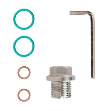 Imagem de CyperFair Plugue de drenagem de óleo M14.1x1.5, plugue de rosca de drenagem de cárter de óleo de aço inoxidável com anéis de vedação hexagonais e juntas de cobre, kit de reparo de parafusos de reparo