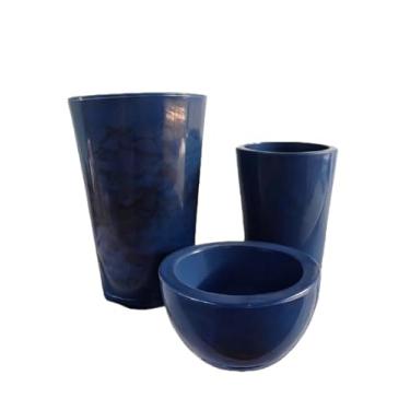 Imagem de Vasos para Plantas Decorativos Luxo Polietileno com Prato | Planta, Jardim, Casa vaso de planta Design de Luxo para Decorar Casa, Sala, Escritório e Varanda(Azul)