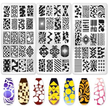 Imagem de Benikmake 3 peças geométricas molde de carimbo de unha ondas triangulares estêncil inoxidável para salão de manicure 6 x 12 cm 6 x 12 cm