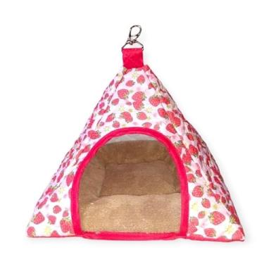 Imagem de Casa para Hamsters Periquitos e Calopsitas em Pano – Toca e Gaiola Segura para Agapornis e Twister (Moranguinho,0,19cm x 0,19cm x 0,23cm)