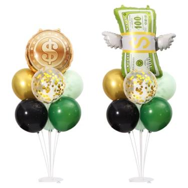 Imagem de Suporte de balão de festa de dinheiro para mesa kit de 2 conjuntos com balões falsos para decoração de festa de aniversário com tema de cassino, pôquer, noite, aniversário, festa