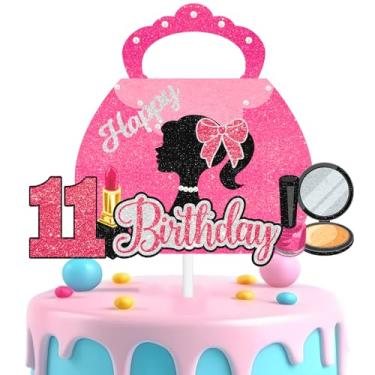 Imagem de Bolsa de maquiagem, topo de bolo, aniversário de 11 anos, salto alto feliz, batom, sombra, decoração de pincel de maquiagem, festa de aniversário de menina, suprimentos de decoração de perfume para