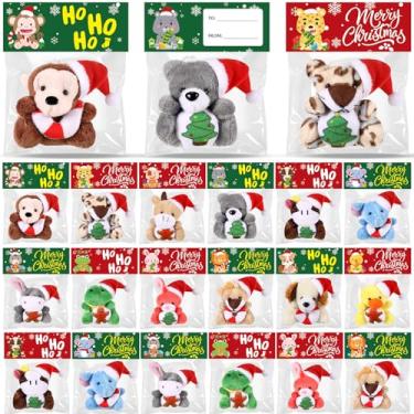 Imagem de Sotiff 144 Set Christmas Mini Stuffed Animal Bulk Christmas Small Plush Animal with Card and Santa Hat Xmas Plush Gift Pack for Xmas Tree Decor Stocking Fillers Holiday Party Favors