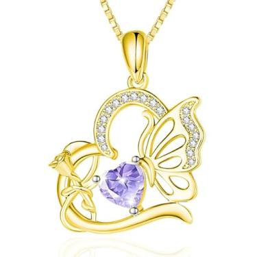 Imagem de VANAODUC Colar feminino de pedra do mês de nascimento e borboleta com pingente infinito, ouro 14 quilates/ouro branco 18K, joias de aniversário, presentes de Natal para sua mãe e esposa, Suitable for