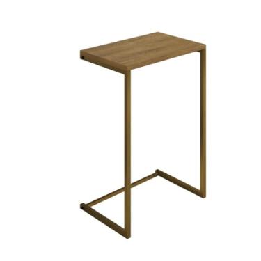 Imagem de Mesa lateral moderna para sala de estar com pernas industriais de 70 cm, resistente, durável e elegante (Dourado/canela)