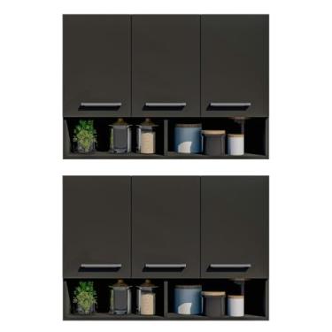 Imagem de Conjunto 2 Armários 3 Portas Cozinha Móveis (Preto)