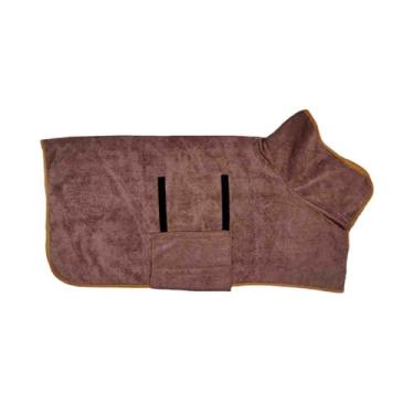 Imagem de Toalhas de microfibra para cães para secar cães grande toalha média pequena roupão roupão de banho para animais de estimação gato macio e respirável absorvente (marrom, G)