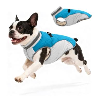 Imagem de Aokown Casaco de inverno para cães pequenos, jaquetas quentes ajustáveis para filhotes em clima frio, colete de lã refletivo para animais de estimação com pontos de fixação externos, ZippeBlue roupas