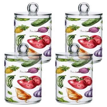 Imagem de ATTX Dispensador de suporte Qtip de vegetais em aquarela para bola de algodão, cotonete, frasco de boticário transparente, decoração de casa, pote de armazenamento de cozinha, pacote com 4 (147)