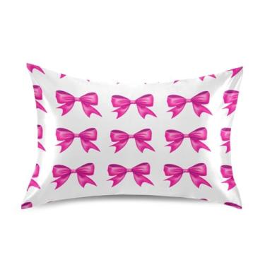 Imagem de Blueangle Fronha de cetim Red Bows para cabelo e pele, fronha de seda, tamanho padrão (51 x 66 cm) - Capas de almofada de cetim com fecho de envelope (303)