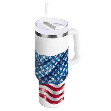 Imagem de xigua Copo American Star Flag de 850 g com tampa e canudo, aço inoxidável de vácuo duplo isolado garrafa de água esportiva suporte para copo de café de viagem à prova de vazamento para bebida gelada