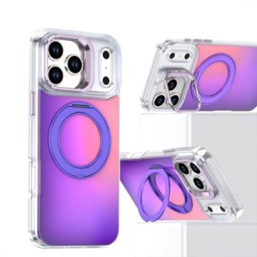Imagem de SFDSUH Capa de luxo com suporte giratório para lente e suporte duplo para iPhone 16e (Roxa)