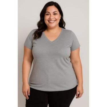 Imagem de Camisa Baby Look D Bell Outlet Fashion Plus Size Cinza-Feminino