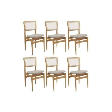 Imagem de Cadeira Sala De Jantar Stela 1cmm013ca Premium Madeira Maciça Kit 6 Un Carvalho-linho Bege Caqui-tela Bege - Kappesberg