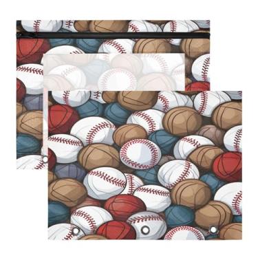 Imagem de Blueangle Bolsa de lápis com estampa de bolas de beisebol para fichário de 3 anéis, 2 pacotes com bolsa de lápis com janela transparente para documentos com zíper para escritório (507)