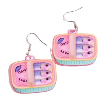 Imagem de Brincos de lata de sardinha de acrílico divertidos para mulheres - Design extravagante inspirado em comida, para uso casual e declarações de moda, Acrílico, Sem pedra preciosa