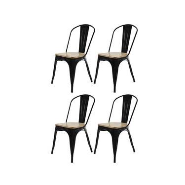 Imagem de Conjunto 4 Cadeiras De Jantar Cozinha Eventos Varanda Tolix Iron Industrial Assento Madeira Preto