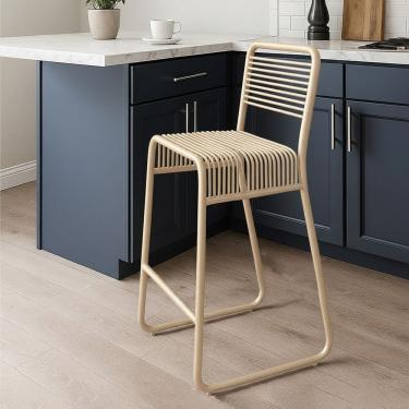 Imagem de Banqueta Alta Cozinha Taynah K01 Industrial Aço Carbono Assento Metal Aramado Amarelo D...