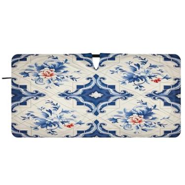 Imagem de Blueangle Azulejos Azuis Vintage Azulejos Azuis Vintage Para-brisas Para-brisas - 149.9 cm x 76.2 cm Dobrável Carro Frontal Para-sol Blocos de Proteção Solar Raios UV Viseira de Sol (374)