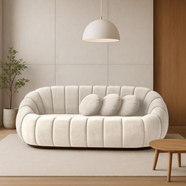 Imagem de Sofá 2 Lugares Orgânico Para Sala Cloud Bouclê Bege E03 - D'rossi