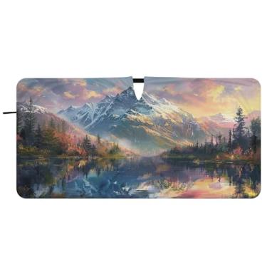 Imagem de Blueangle Guarda-sol para para-brisa de paisagem de montanha - 149.9 cm x 76.2 cm dobrável carro janela frontal blocos para-sol raios UV viseira de sol (986)