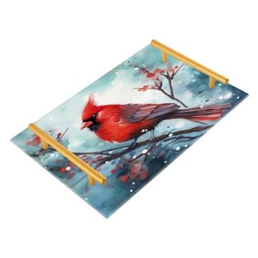Imagem de Wassud Bandeja de banheiro Red Bird Bandejas de acrílico para perfume, alça de maquiagem, cômoda, quarto, cozinha, mesa, 30 x 20 cm