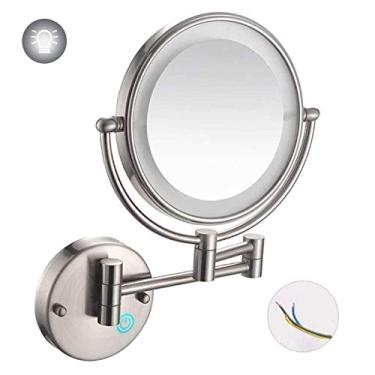 Imagem de Espelho de maquiagem montado na parede com luzes LED, giratório perfeito para penteadeira de quarto ou banheiro