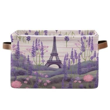Imagem de Wassud Torre Eiffel Lavanda (2) Caixa de armazenamento de lona dobrável com alças, cesta organizadora dobrável para armário, banheiro e decoração de casa, 35 x 25 x 20 cm, 1 pacote