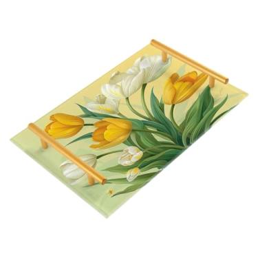Imagem de Wassud Bandeja de banheiro tulipas amarelas com alças, organizador de perfume de joias de acrílico para banheiro, quarto, cozinha, balcão de 30 x 20 cm