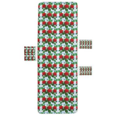 Imagem de STAYTOP Capa de toalha de espreguiçadeira, rosas vermelhas com folhas verdes, capa de espreguiçadeira macia, capas de cadeira de praia com bolsos para jardim ao ar livre, pátio, pátio, banhos de sol