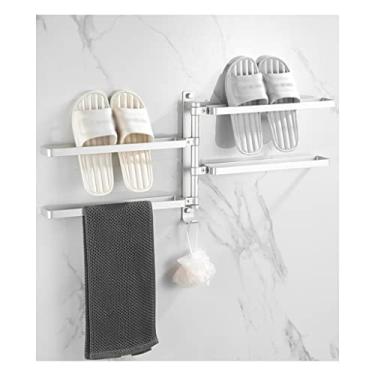 Imagem de Toalheiro toalheiro giratório barra de toalha de banheiro com gancho toalheiro dobrável de alumínio suporte de parede suporte de toalha prateleira de cozinha barra de toalha/A-preto/4 barras