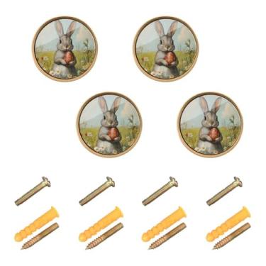 Imagem de CEBUGI Conjunto de 4 puxadores de gaveta redondos de flor de coelho com parafusos puxadores de armário de cozinha para gaveta porta guarda-roupa cômoda