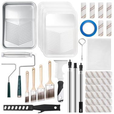 Imagem de Mister Rui Kit de rolo de pintura com 28 unidades com haste de extensão, molduras de rolo de 10 cm e 23 cm, bandeja e pincéis, para paredes, tetos e todos os tipos de tinta