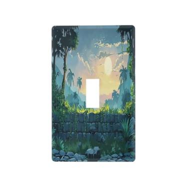 Imagem de Wassud Placa decorativa para interruptor de luz Jungle Sunrise, capa decorativa para tomadas elétricas, interruptor único, 11 x 7 cm