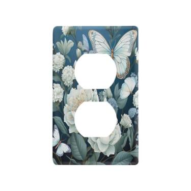 Imagem de Wassud Placa de cobertura para interruptor de luz de flor branca, capas de tomada decorativas, placa de parede para tomadas elétricas duplex 11 x 6 cm