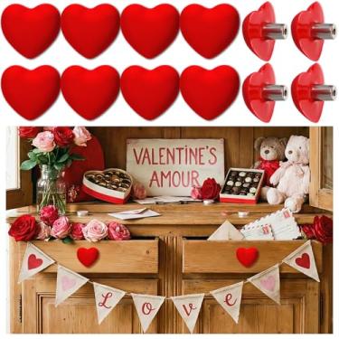 Imagem de Vicenpal 12 peças de puxadores em forma de coração para armário cozinha dia dos namorados capa de silicone vermelho puxadores de gaveta decorativos bonitos puxadores de gaveta para decoração de festa