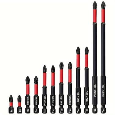 Imagem de Conjunto de 6 peças de chave de fenda magnética, Phillips de aço S2 e brocas de impacto para drivers elétricos e manuais, aderência antiderrapante