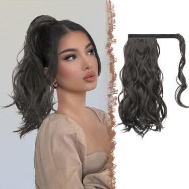 Imagem de Extensão de rabo de cavalo ondulado, rabo de cavalo natural envoltório em torno de rabos de cavalo, peça de cabelo preto natural, peruca sintética de rabo de cavalo para mulheres, 35,5 cm