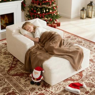 Imagem de Espreguiçadeira de 113 cm para interior, sofá-cama estofada de veludo cotelê sem ossos, cadeiras de leitura para sofá de assento profundo, sofás pequenos e confortáveis para sala de estar, quarto