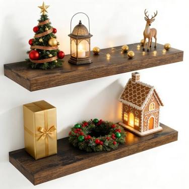 Imagem de Prateleiras flutuantes de 76 cm para parede, prateleira flutuante de 20 cm de profundidade para armazenamento e exibição, prateleira montada na parede com suportes invisíveis para sala de estar