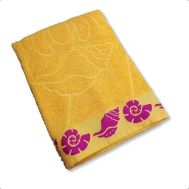 Imagem de Toalha de Praia Piscina Banhão 80cm X 1,60m Algodão Macia 420g/m² (Amarelo)