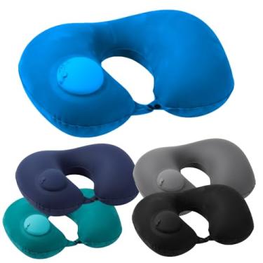 Imagem de Almofada de Pescoço Inflável para Viagem, Travesseiro Portátil em Formato U, Confortável Ergonômico para Avião, Carro e Trem, Suporte Cervical Portátil para Sono e Relaxamento (Azul Claro)