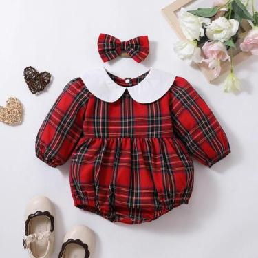 Imagem de Macacão de Xadrez Vermelho para Bebê Menina - Manga Longa - Outono/Inv